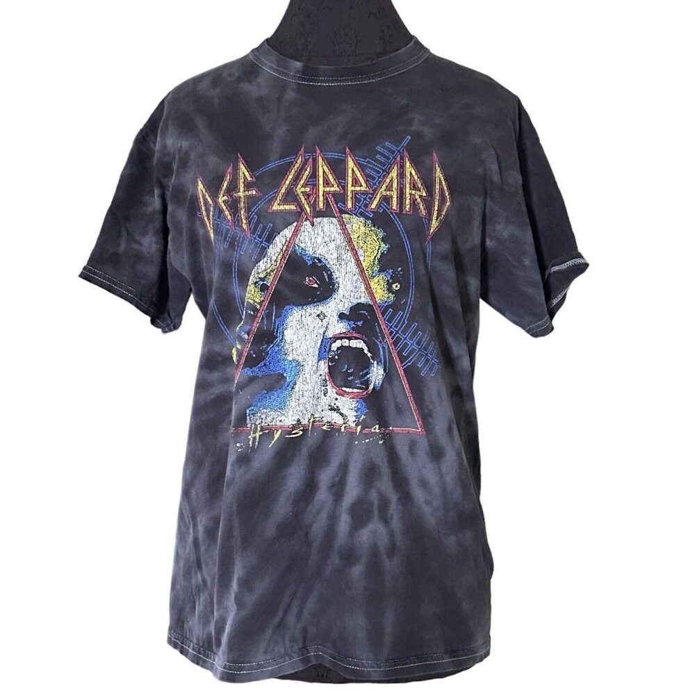 Def Leppard Men's Medium T-Shirt.  Hysteria Black Gray Rock and Roll Tie Dye Tee